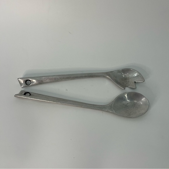 Bruce Cox biomorphic aluminum salad utensils hand made hammered - Picture 6 of 12